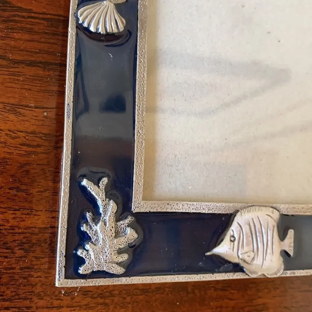 Pewter Sea Life on Navy‎ Blue Enamel Photo Frame